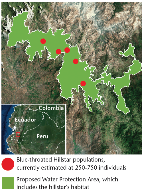 Map showing the location of the hillstar's range and the proposed protected area. Map showing the location of the hillstar's range and the proposed protected area.