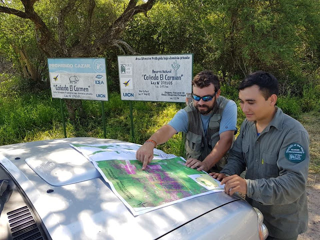 Staff from GUYRA Paraguay looking at a map